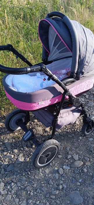 Коляска 2 в 1 сіра з розовим