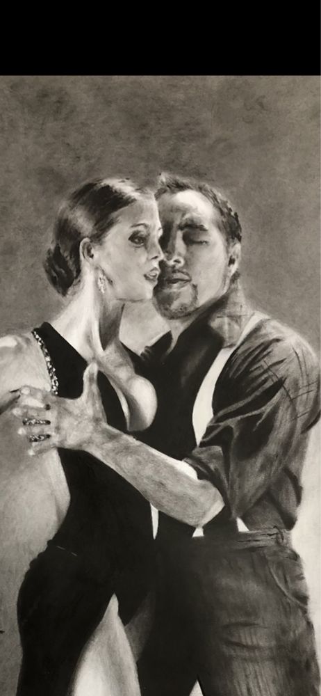 Рисунок маслом и карандашом  танцующая пара