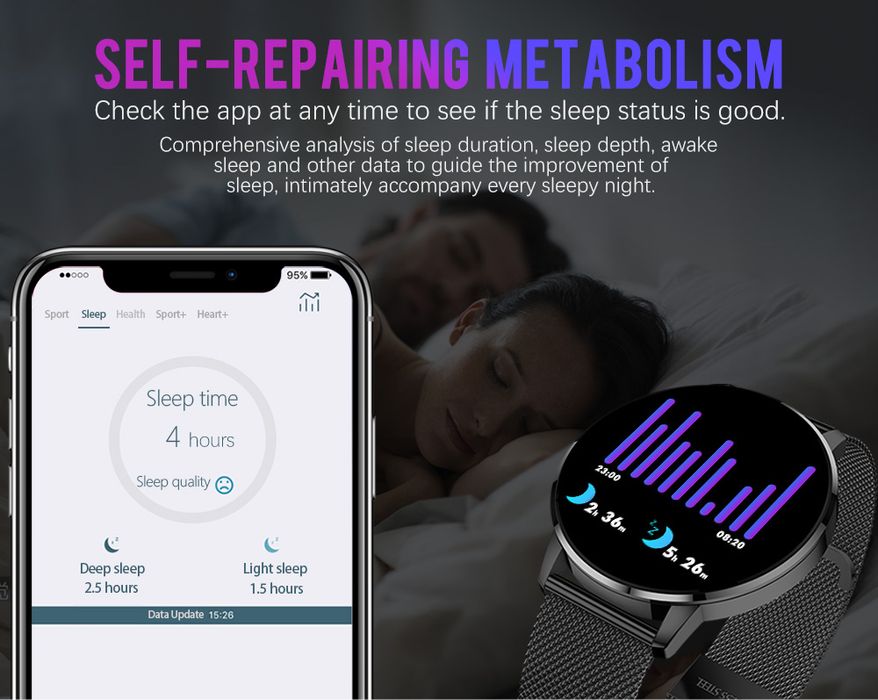 SmartWatch resistente água, notificações, controlo frequência cardíaca