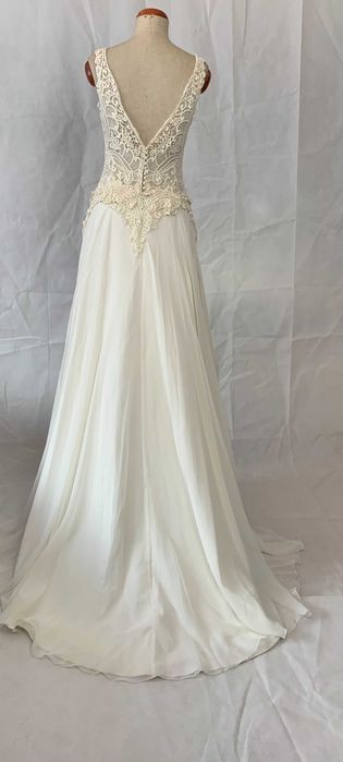 Nowa zwiewna suknia ślubna linia A Boho Tren ivory 38 M cottagecore