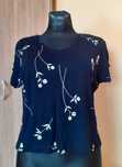 46 Bluzka crop top granatowa wzory kwiaty wiskoza Y2K real vintage