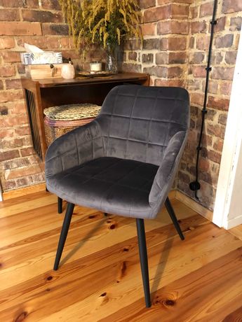 Fotel nowy tapicerowany grafitowy aksamit krzesło vintage design