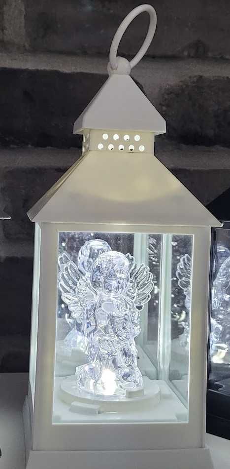 Znicz lampion latarnia latarenka led anioł na grób biała