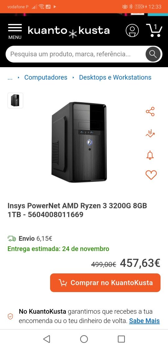 Computador torre insys pn r3 3200 8gb