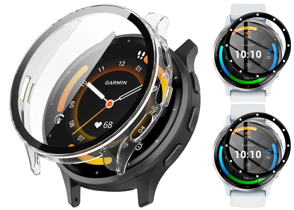 2 x Szkło Hybrydowe 7H+ Etui z wbudowanym szkłem 2w1 do Garmin Venu 3s