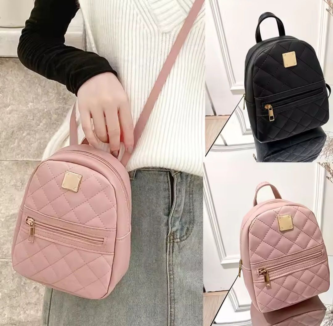 Mini Mochila de couro PU cor Rosa