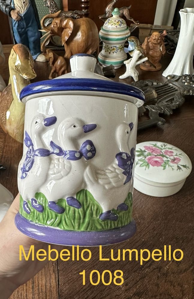 Pojemnik kuchenny stary ceramiczny dekoracja kaczki gęsi uszkodz 1008