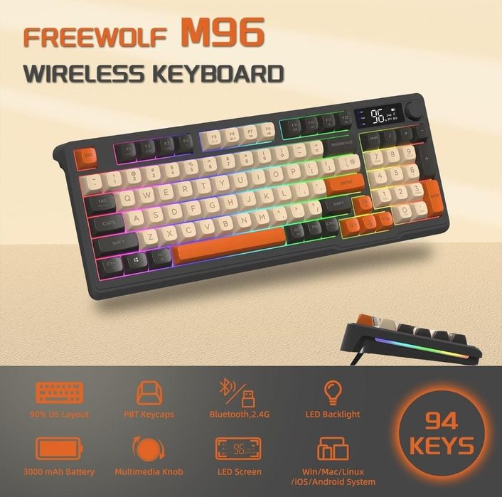 Беспроводная игровая клавиатура FREEWOLF M96