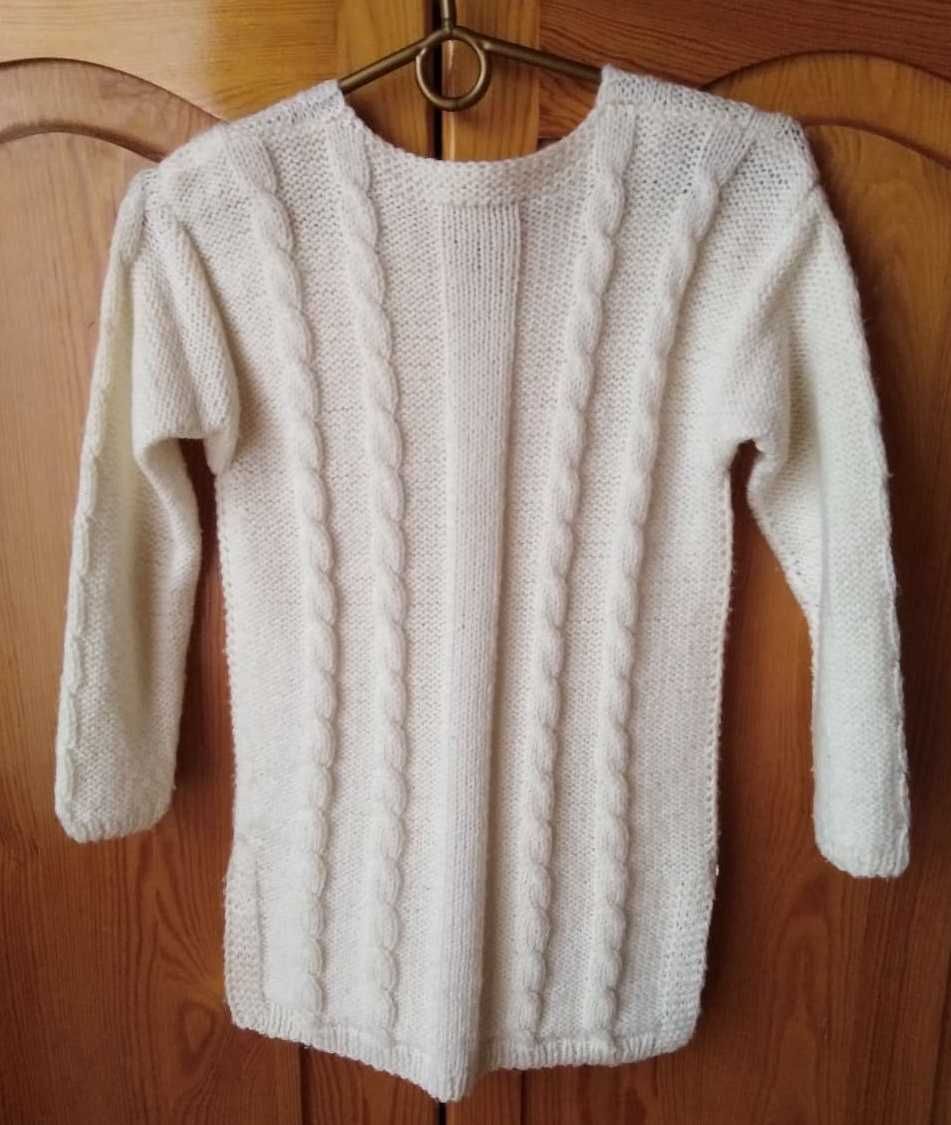 Sweter vintage, robiony na drutach, dziewczęcy, około 158 cm