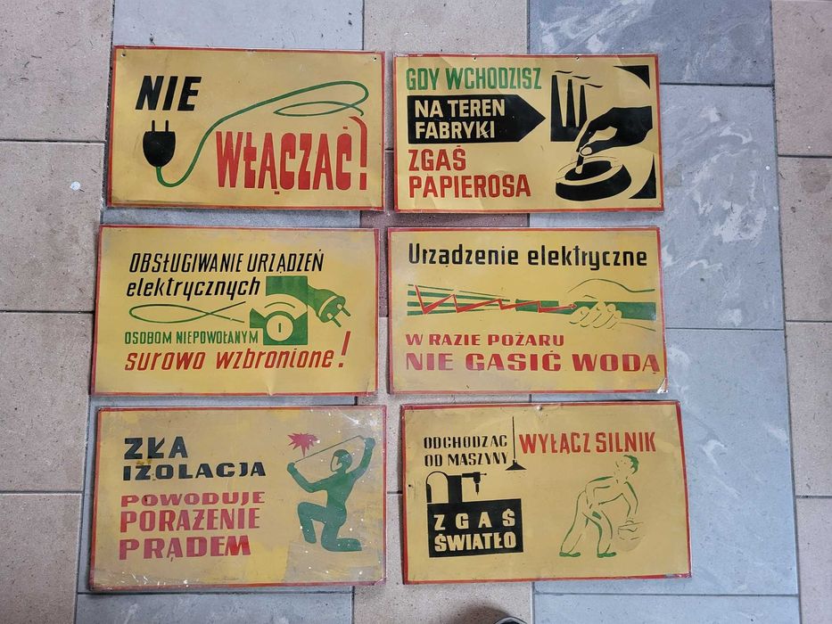 Tablice informacyjne, ostrzegawcze bhp, PRL