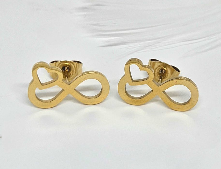 Nowe Złote Kolczyki Stal Chirurgiczna 316L Nieskończoność Serduszko