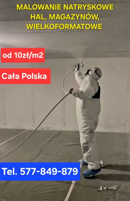 Malowanie natryskowe: hal magazynowych, budynków mieszkalnych  itd.