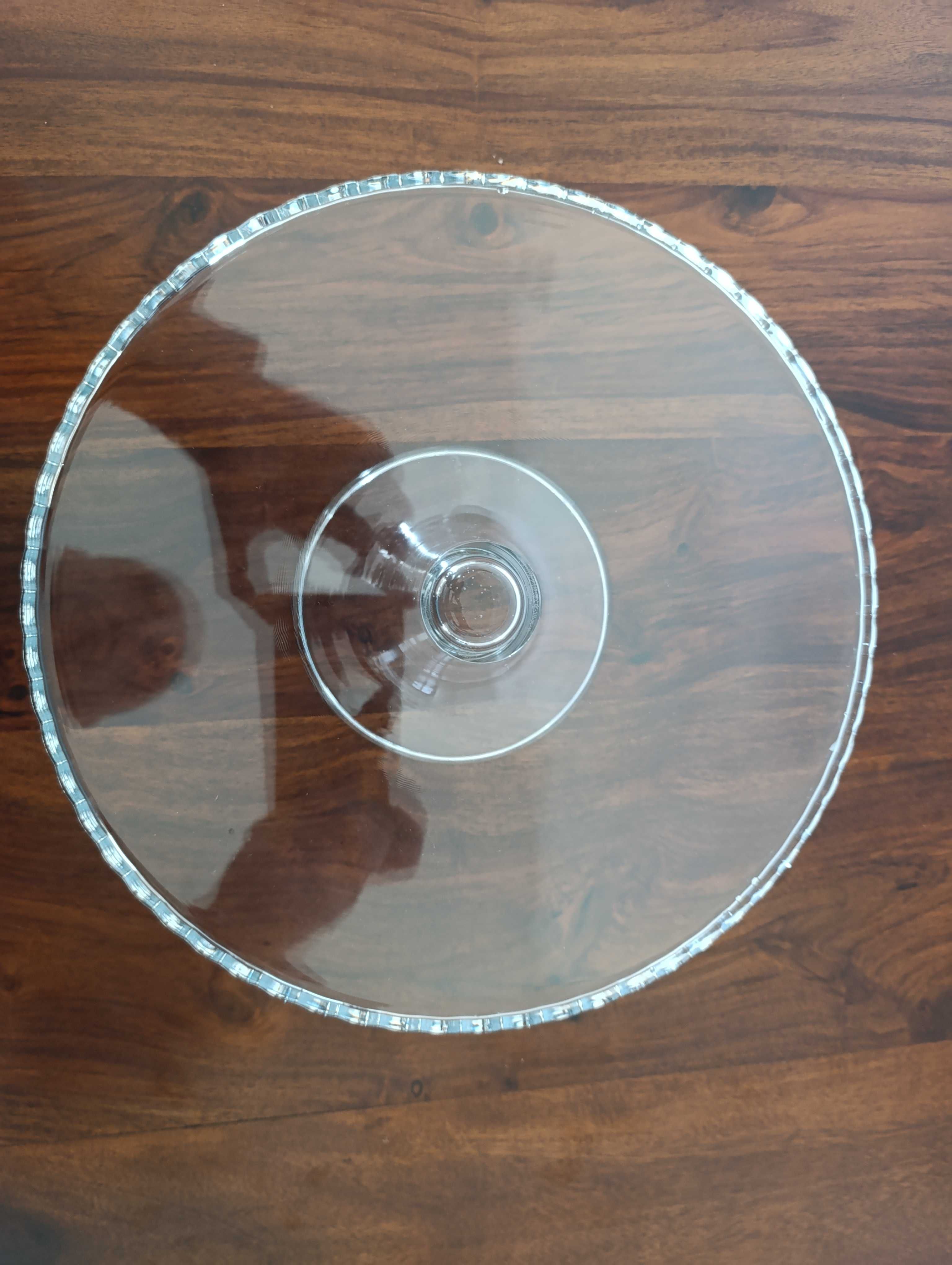 Tortownica patera na nóżce szklana 28 cm