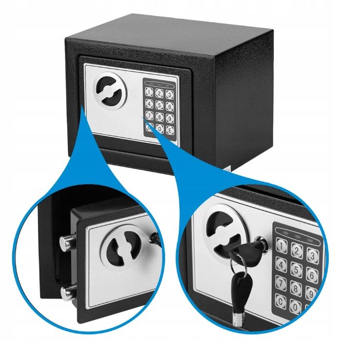 SEJF KASETKA NA szyfr elektroniczny i klucz CZARNY Gwarancja Nowy