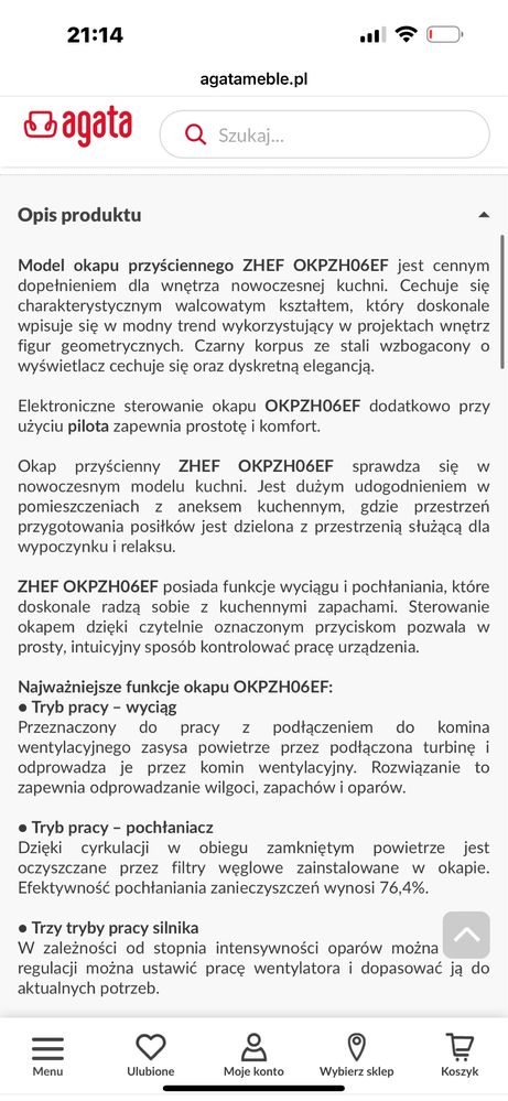 Okap przyscienny ZHEF