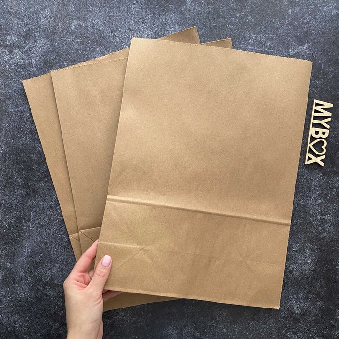 Паперові крафт пакети без ручок - коричневі, білі, кольорові