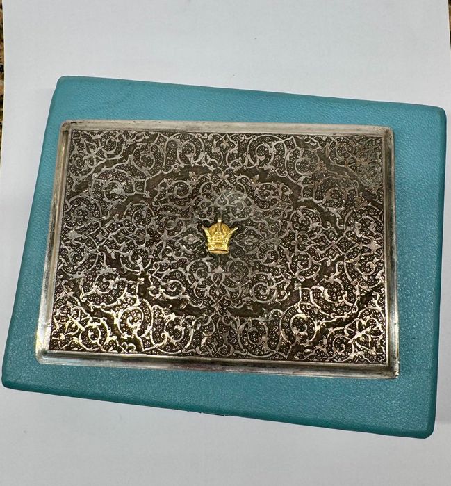 Antiga Caixa Prata Sólida (225g) Irã - Coroa Pahlavi & Banco Melli