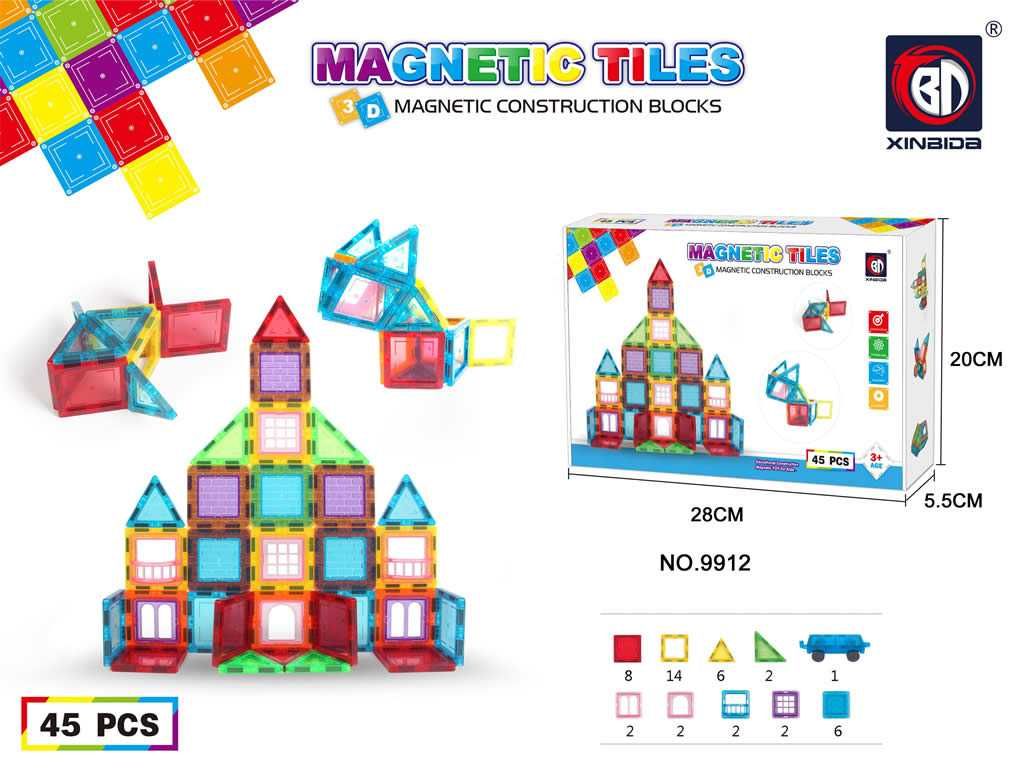EDUKACYJNE KLOCKI magnetyczne konstrukcyjne 45el. Zestaw + naklejki