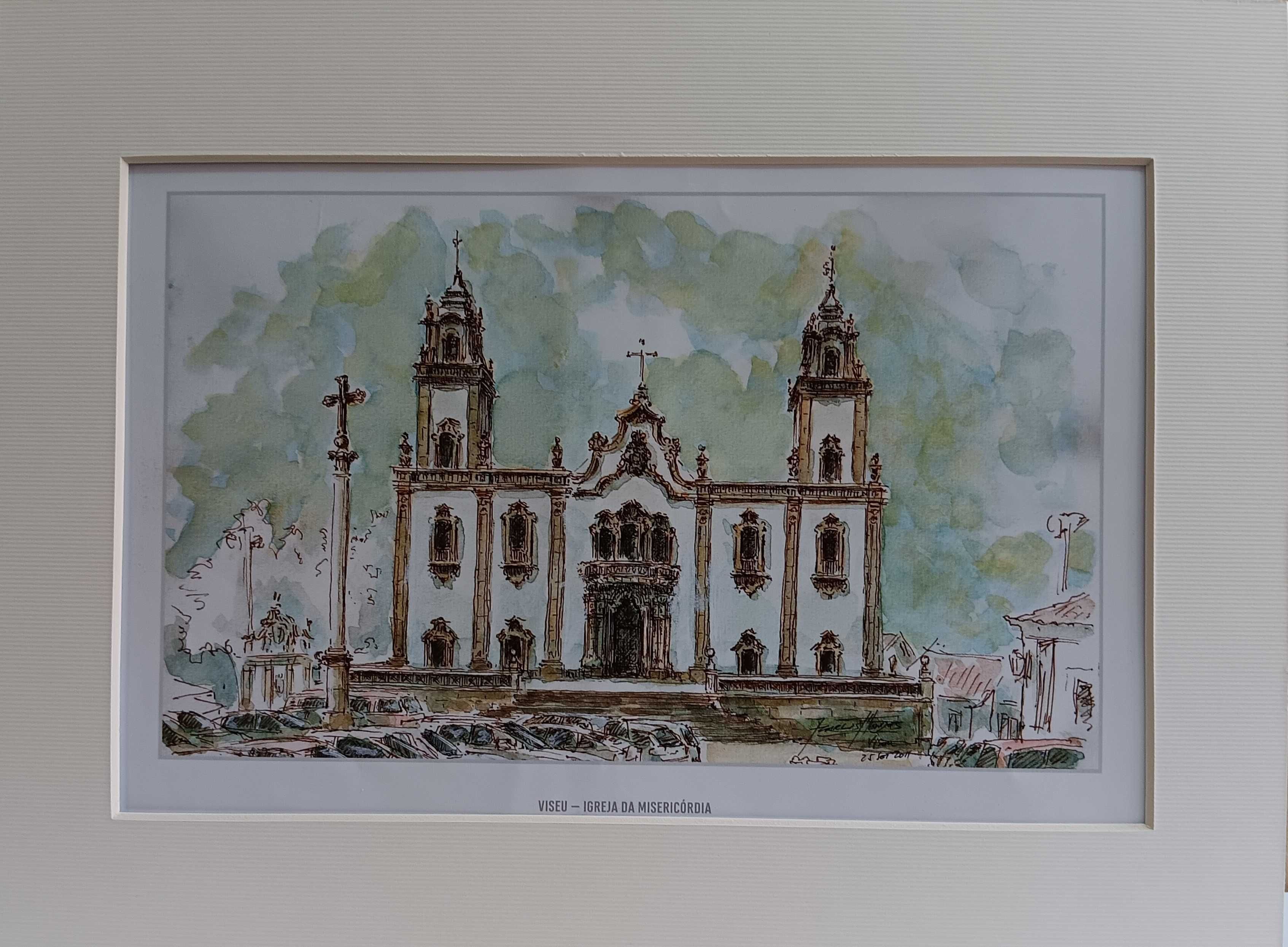 Viseu em litografia de aguarela de José Carlos Mendes