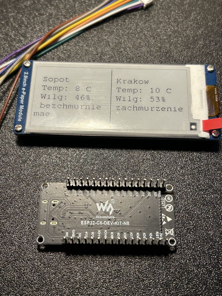 ESP32-C6-DEV-KIT-N8 + E-ink 2.9 inch Waveshare e-Paper Module