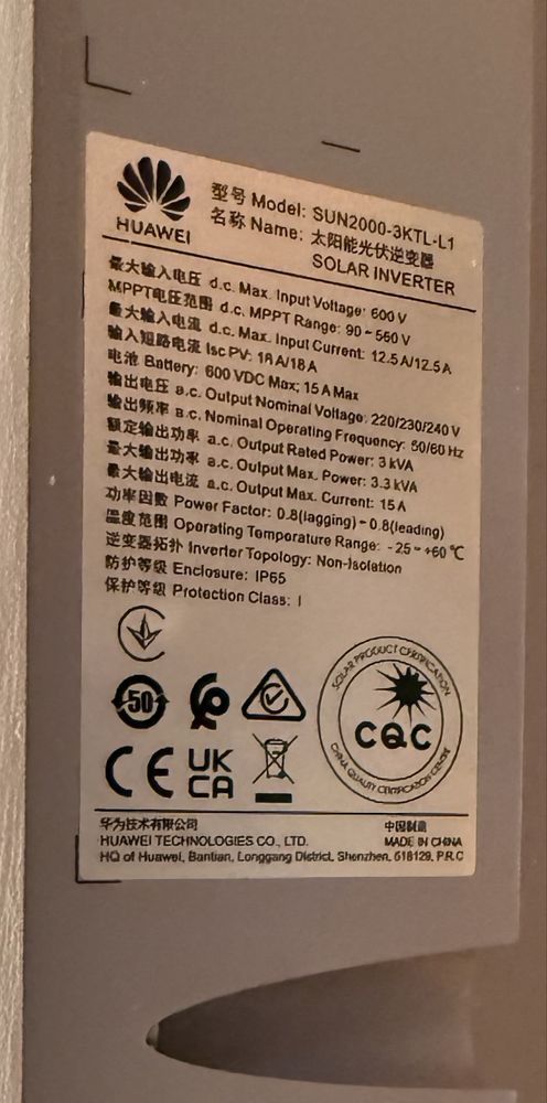 Inversor solar hibrido Hawei SUN2000-3KTL-L1 (3KW)