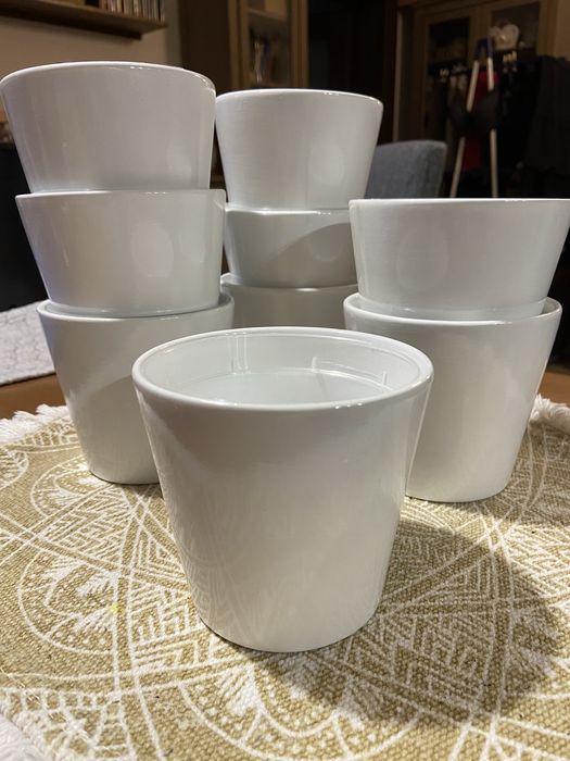 9x zestaw doniczka kaktus ceramiczna Polnix biała + wkład plastikowy