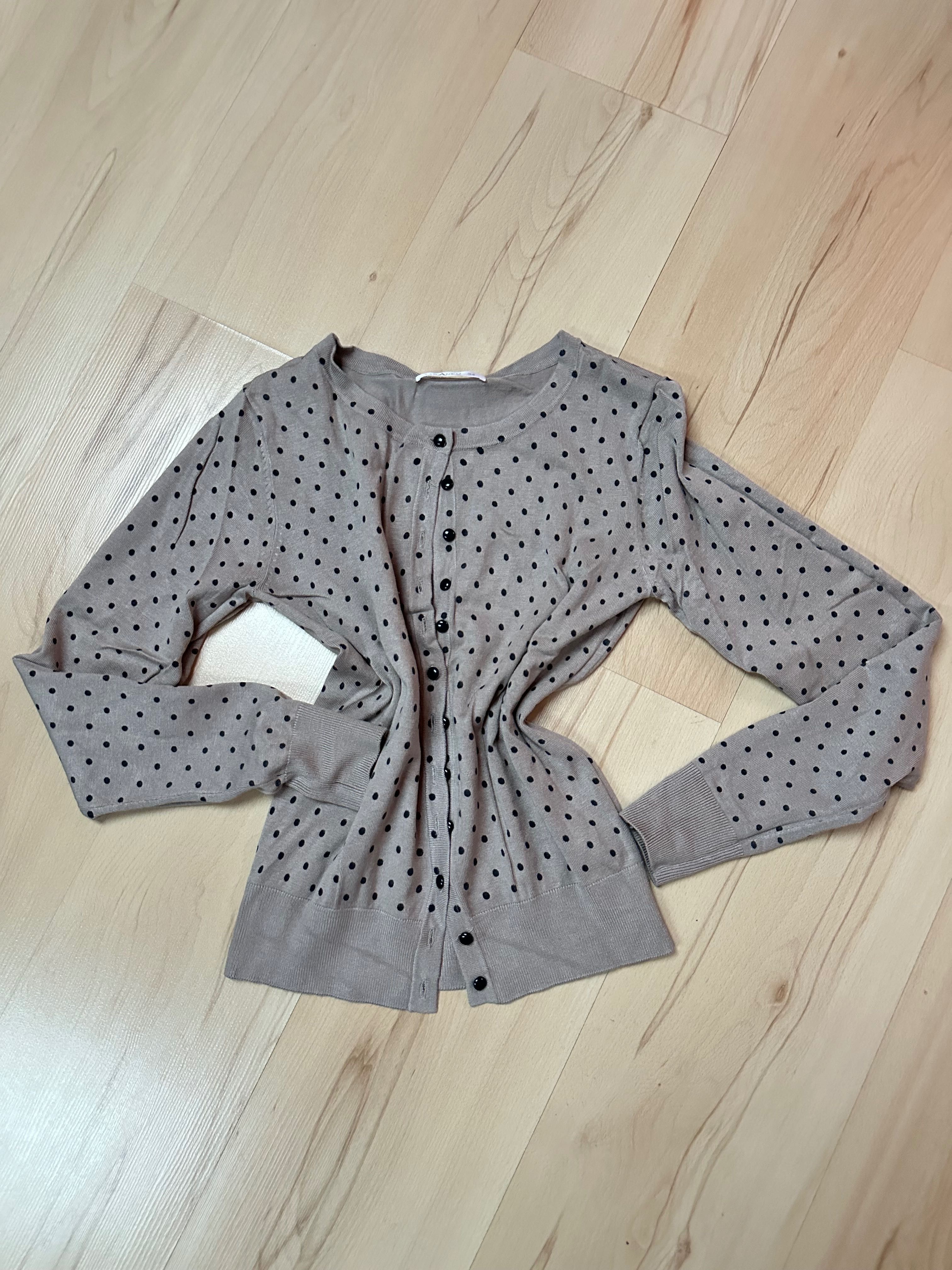 Taranko y2k sweter guziki beż brąz róż kropki kardigan