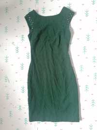 Zielona, butelkowa sukienka zara z kamyczkami na ramieniach rozm S, XS