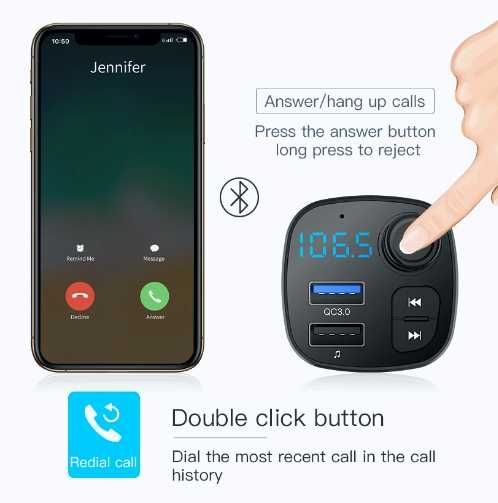 Автомобильный трансмиттер фм модулятор Bluetooth 4.2 громкая связь qc3