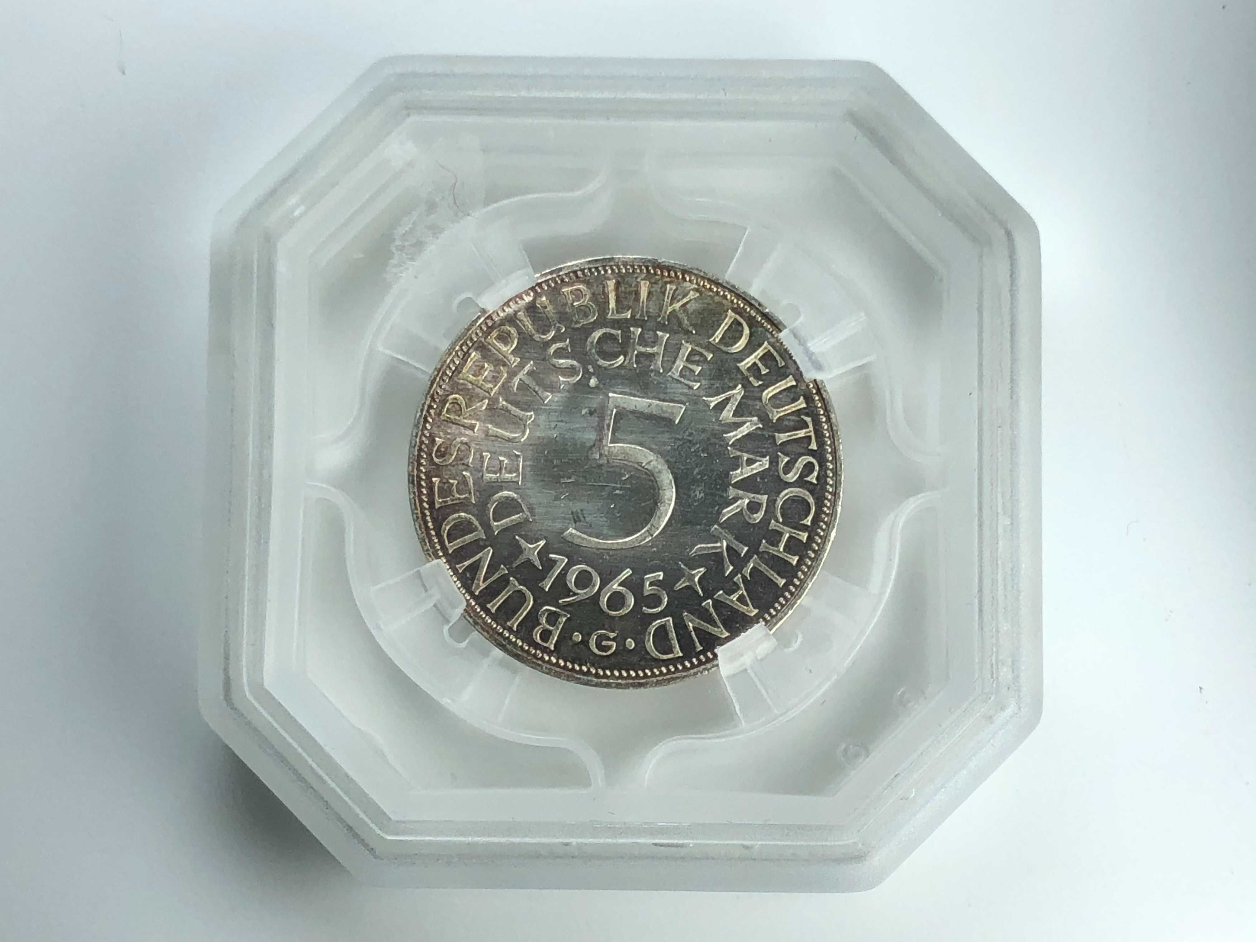 MOEDA CERTIFICADA GENI PR64 - Alemanha 5 Mark 1965 Prata - Letra G
