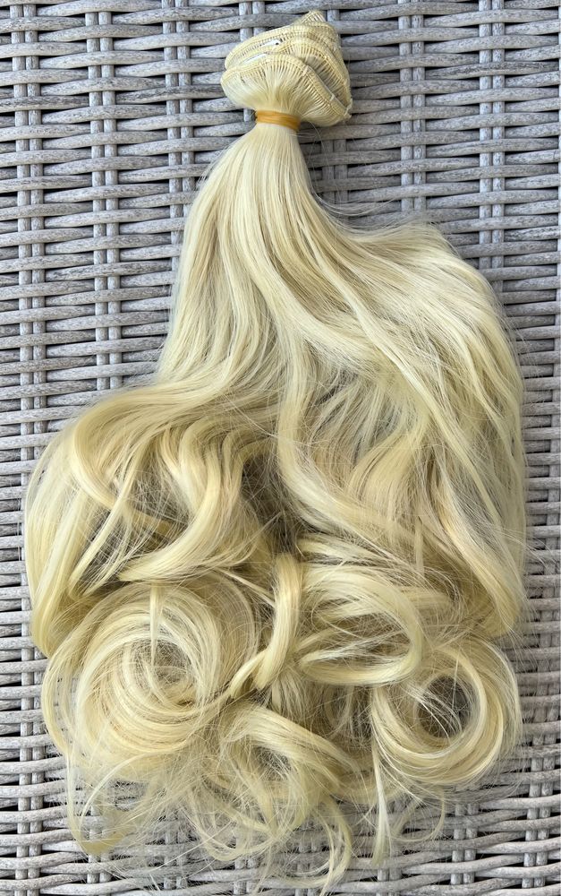 Premium Ultra włosy doczepiane, jasny blond, loki, clip in