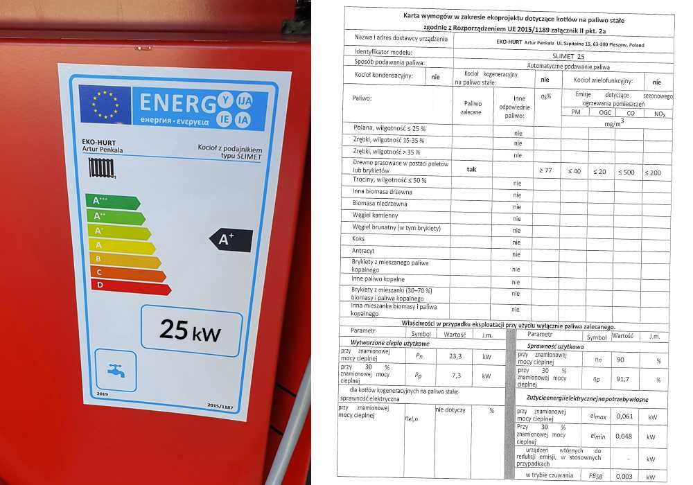 Kocioł SLIMET 25 kW na pellet – 5 klasa - ECODESIGN piec Kipi