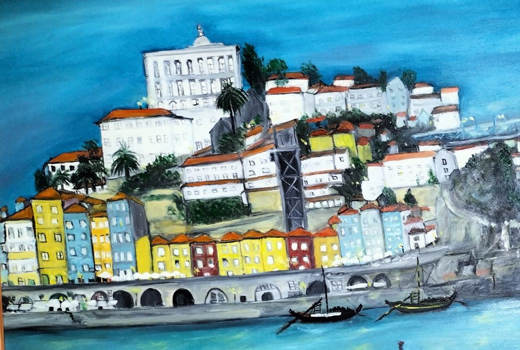 Quadro Ribeira/Porto- Pintura a Óleo sobre Platex