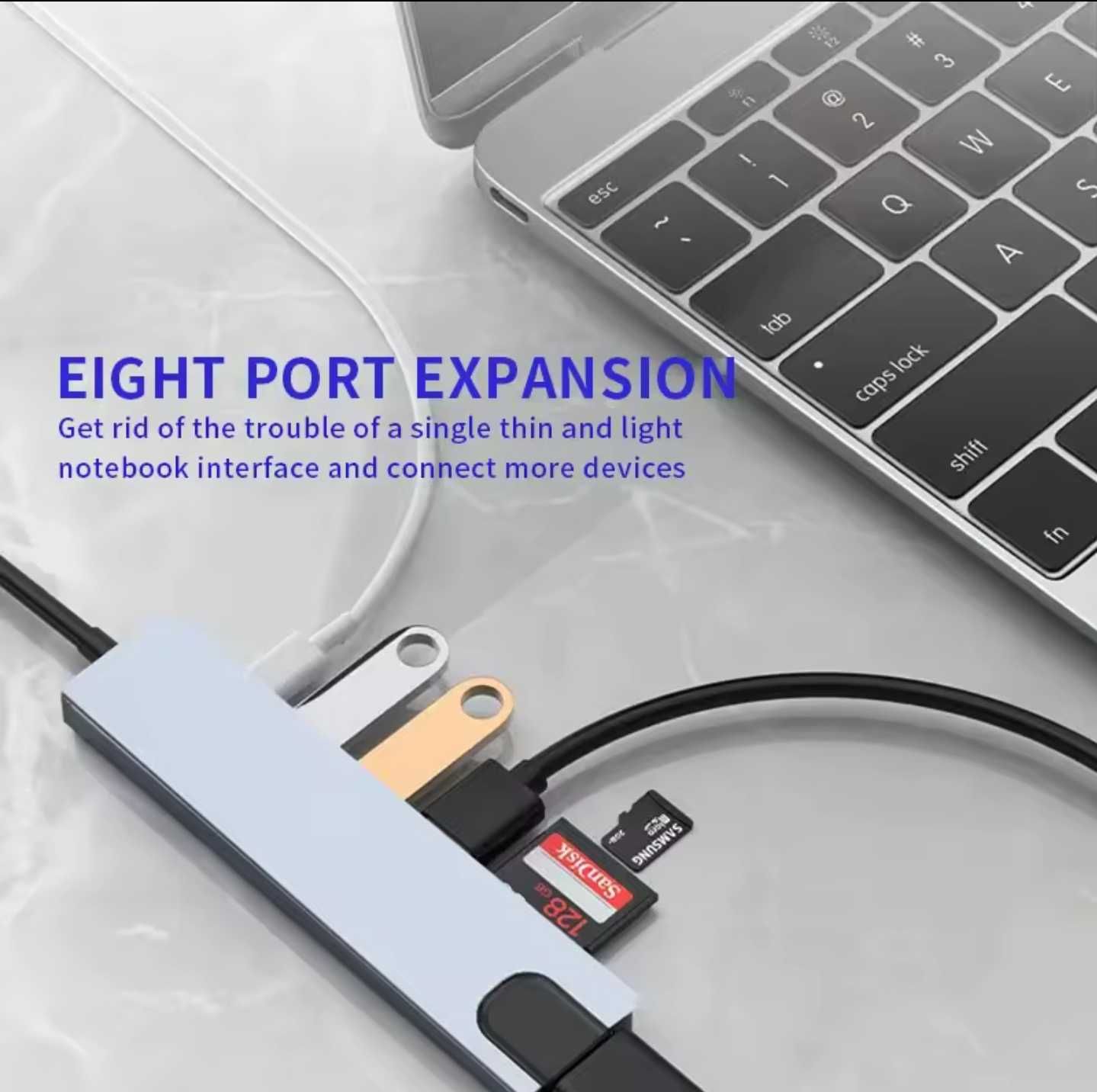 USB C Hub 8 In 1, Type C, 4K HDMI, RJ45 SD/TF