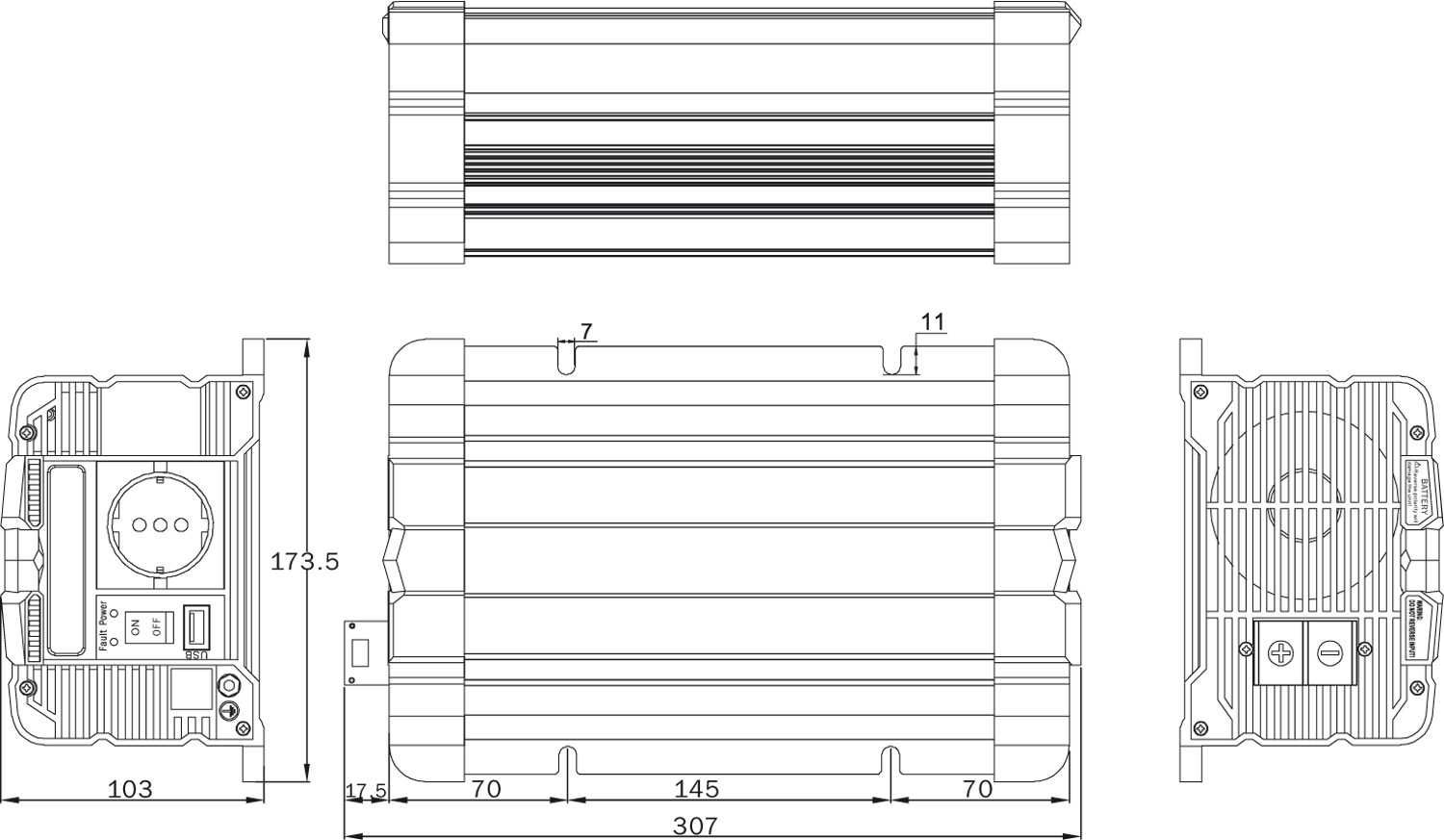 Перетворювач напруги FS1000D 12V 1000 Watt