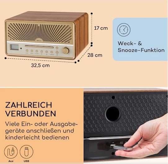 Ретро радіо auna Glastonbury BT CD DAB/UWK USB стерео