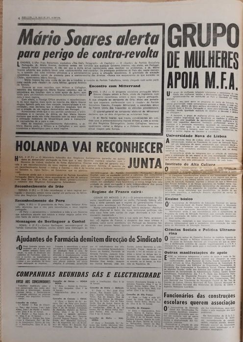 Jornal "A Capital" de 3 maio 1974- após a revolução