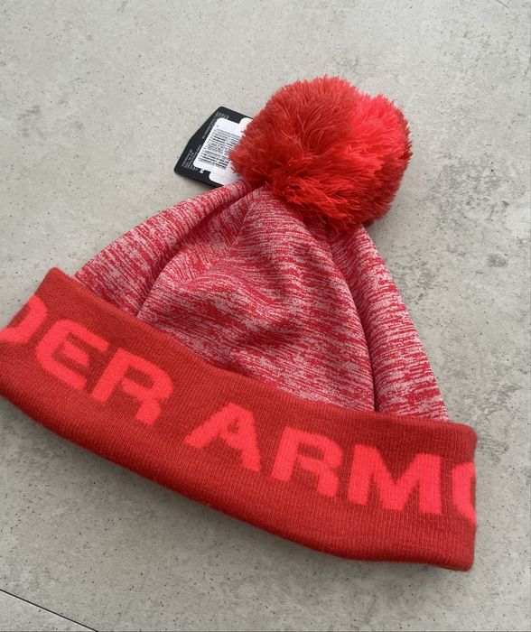 Czapka zimowa dziecieca o 48-54 cm ciepla pomaranczowa z pomponem