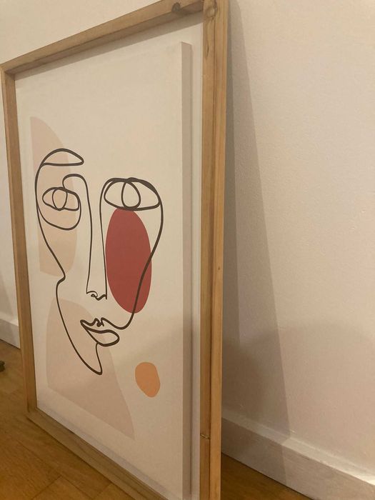 Dois quadros em tela no estilo "line art".