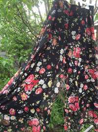 Брюки-юбка шифон черные в цветы