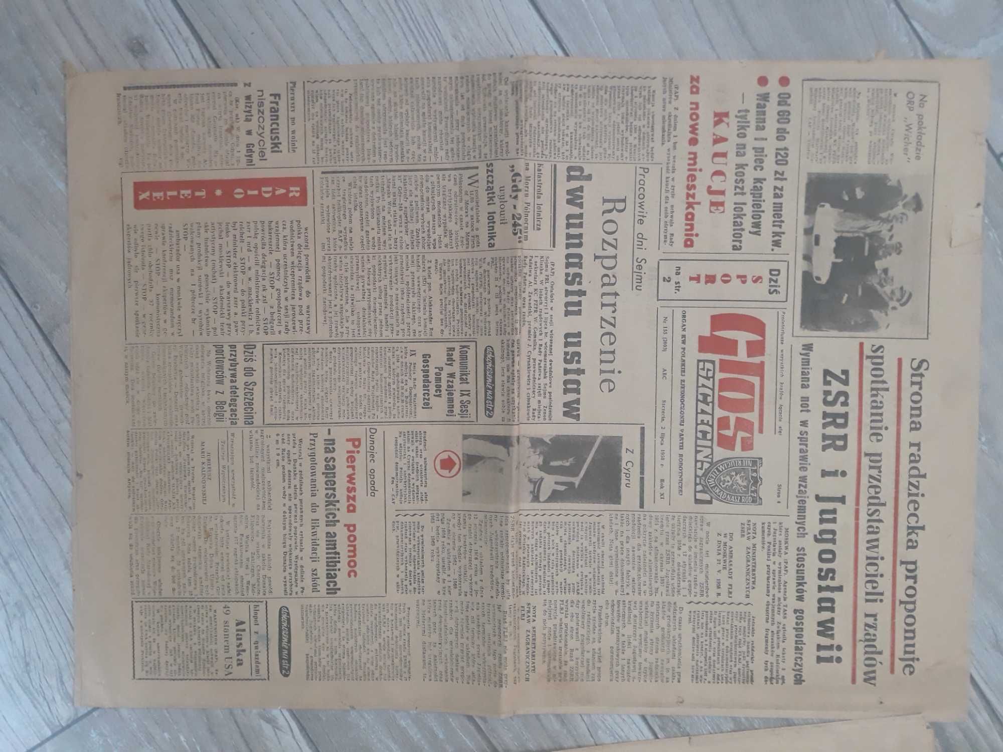 Gazeta Głos Szczeciński 1958 rok - 4 numery