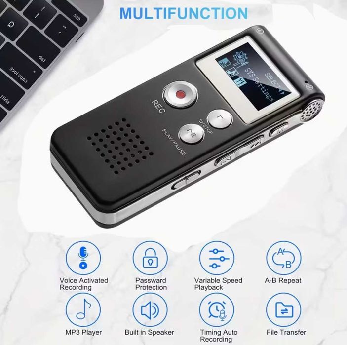 Mini Gravador com Ecrã & Reprodução de Som Externo