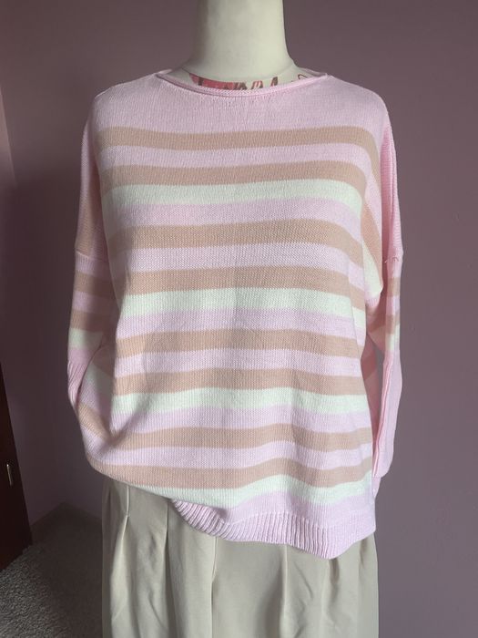Słodki sweter pasiaczek oversize 42/44/46/48