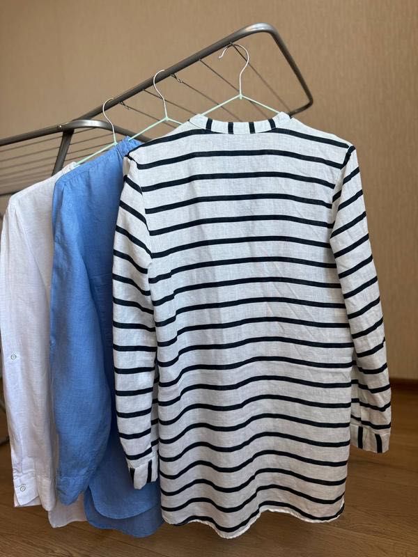 Льняная рубашка ZARA лен довга блузка в полоску