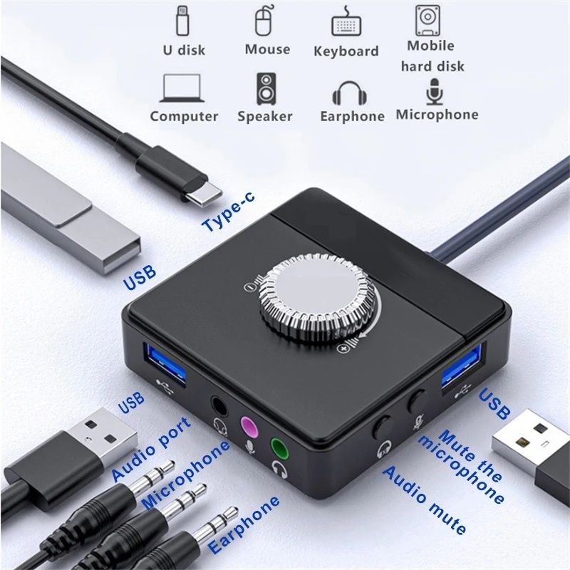 USB Хаб и Звуковая Аудио карта Nworld Sond Card 3 с USB Hub