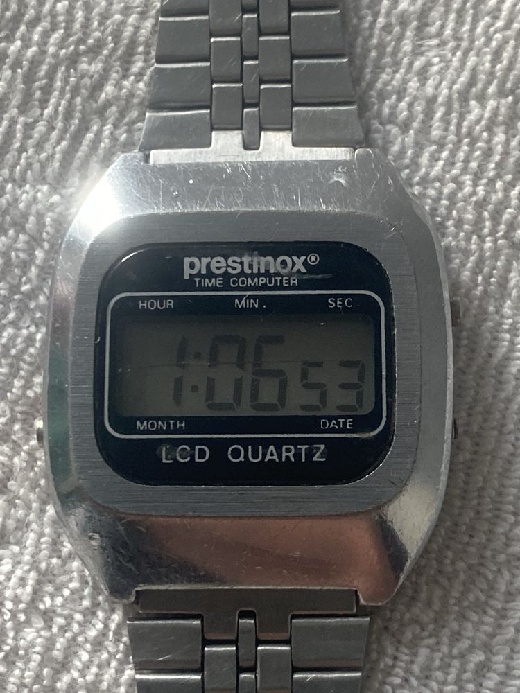 Prestinox Time Computer LCD Quartz Led zegarek elektroniczny prl