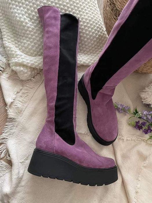 Eleganckie kozaki na platformie skóra naturalna