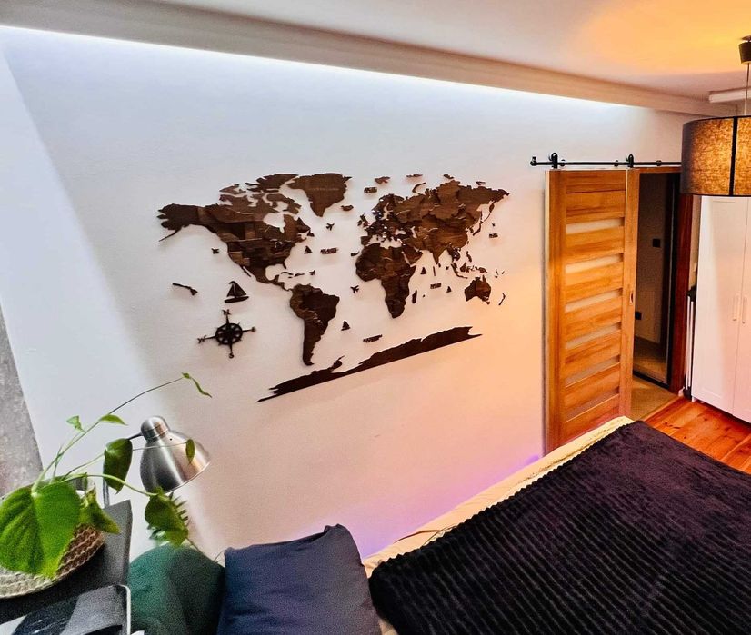 Nowa Drewniana Mapa Świata-Palisander - ciemny brąz 210x126, prezent