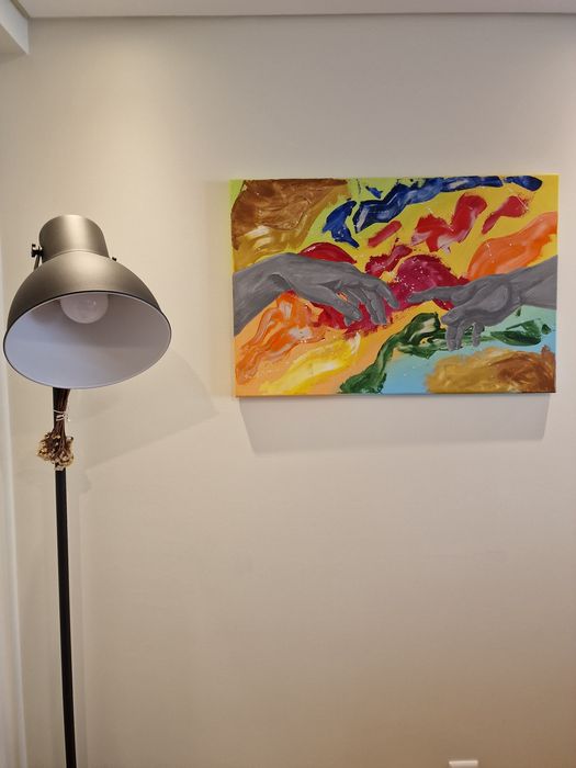 Pintura original e única Criação de Adão com acrílico em tela 90x60