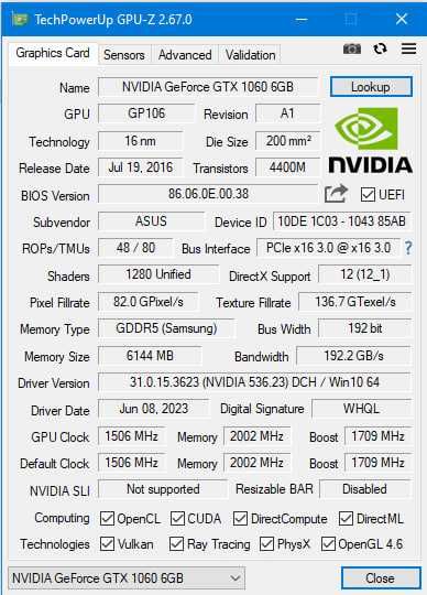 ASUS NVIDIA GeForce GTX 1060 - 6GB